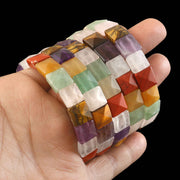 Natural 7 Chakra Pyramid Bracelet – Multi Gemstone Faceted Pyramid Beads Stretch Bracelet for Healing & Balance (Wholesale)