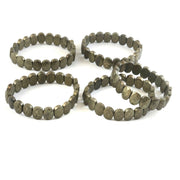 Natural Pyrite Oval Bracelet | Metallic Golden Crystal Beads | Smooth Oval Stretch Jewellery
