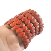 Natural Red Jasper Oval Bracelet | Deep Red Faceted Crystal Beads | Smooth Stretch Gemstone Jewellery