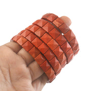 Natural Red Jasper Pyramid Bracelet | Faceted Square Pyramid Beads | Deep Red Stretch Crystal Jewellery