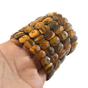 Tiger Eye Gemstone Bracelet – Natural Brown Golden Faceted Rectangle Beads Stretch Bracelet for Men & Women (Wholesale)
