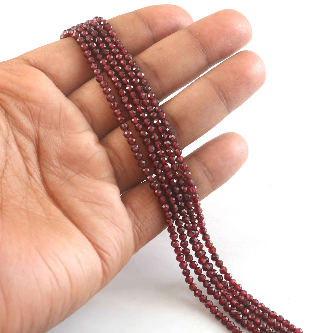 3mm Natural Red Garnet Faceted Beads String – Deep Red Round Gemstone Loose Beads for Jewellery Making (Wholesale)