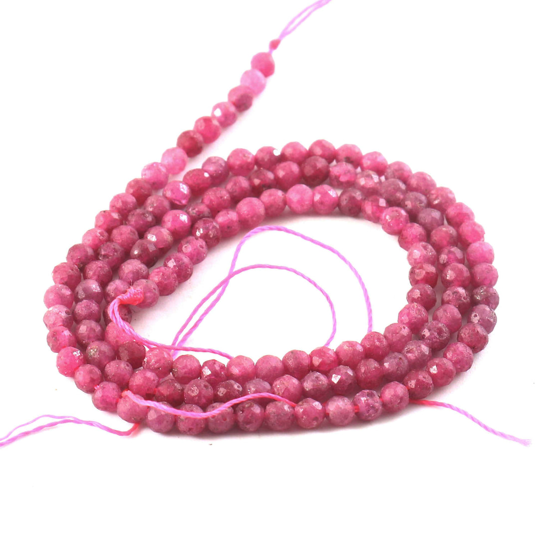3mm Natural Ruby Faceted Beads String – Pink Red Round Gemstone Loose Beads for Jewellery Making (Wholesale)