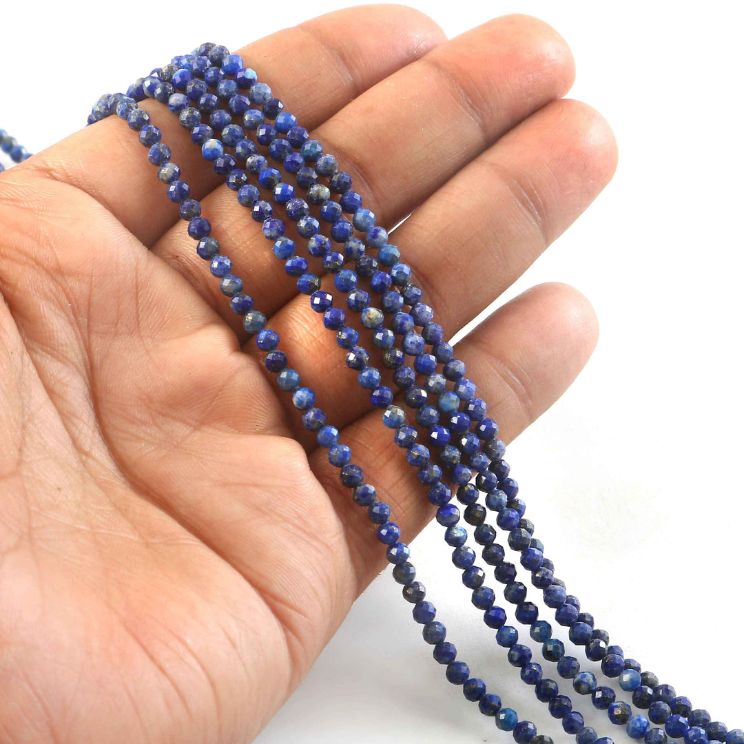 3mm Natural Lapis Lazuli Faceted Beads String – Deep Blue Round Gemstone Loose Beads for Jewellery Making (Wholesale)