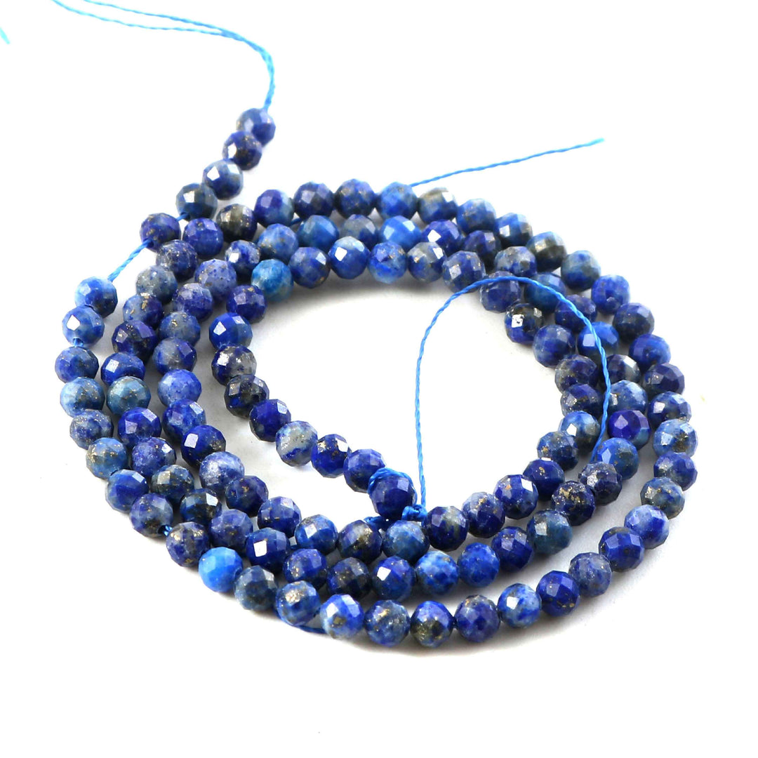 3mm Natural Lapis Lazuli Faceted Beads String – Deep Blue Round Gemstone Loose Beads for Jewellery Making (Wholesale)