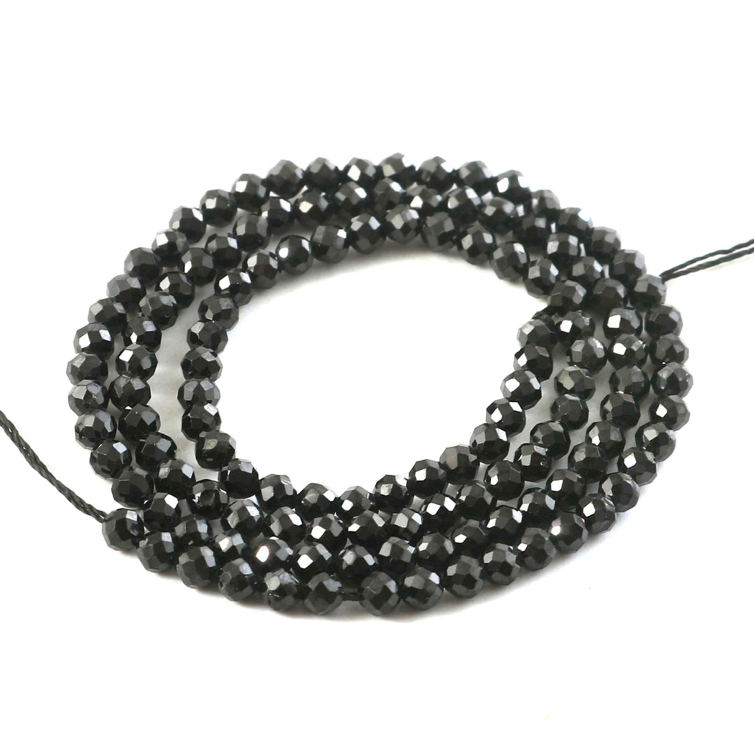3mm Natural Black Spinel Faceted Beads String – Jet Black Round Gemstone Loose Beads for Jewellery Making (Wholesale