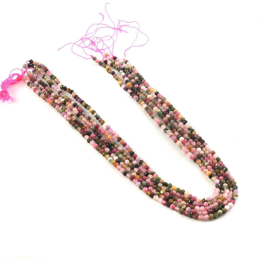 3mm Natural Multi Tourmaline Faceted Beads String – Mixed Color Round Gemstone Loose Beads for Jewellery Making (Wholesale)