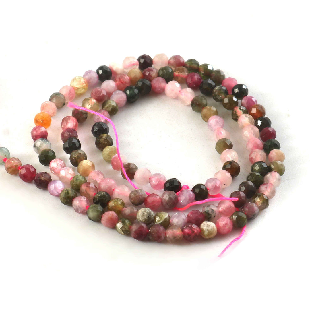 3mm Natural Multi Tourmaline Faceted Beads String – Mixed Color Round Gemstone Loose Beads for Jewellery Making (Wholesale)