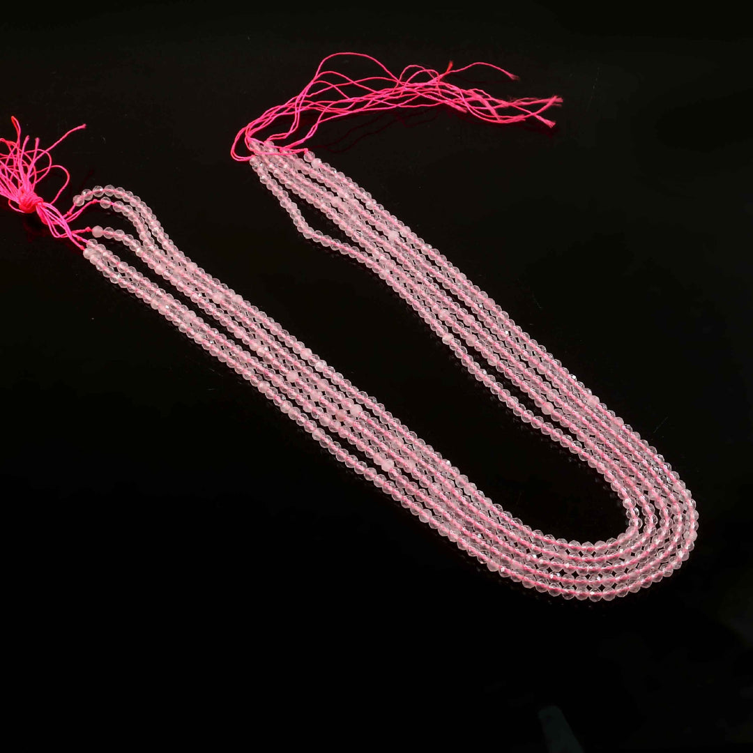 3mm Natural Rose Quartz Faceted Beads String – Soft Pink Round Gemstone Loose Beads for Jewellery Making (Wholesale)