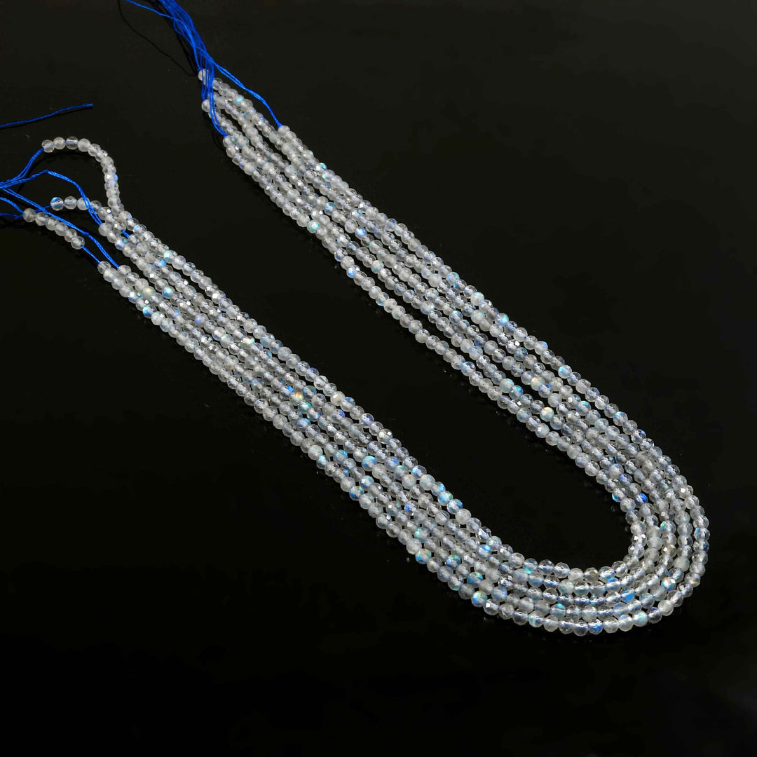 3mm Natural Labradorite Faceted Beads String – Flashy Grey Blue Round Gemstone Loose Beads for Jewellery Making (Wholesale)