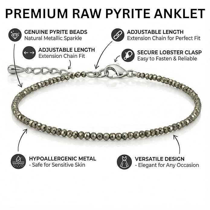 Natural Pyrite 3mm Anklet Pair (Set of 2) – Wholesale Crystal Anklet for Resellers & Jewellery Brands